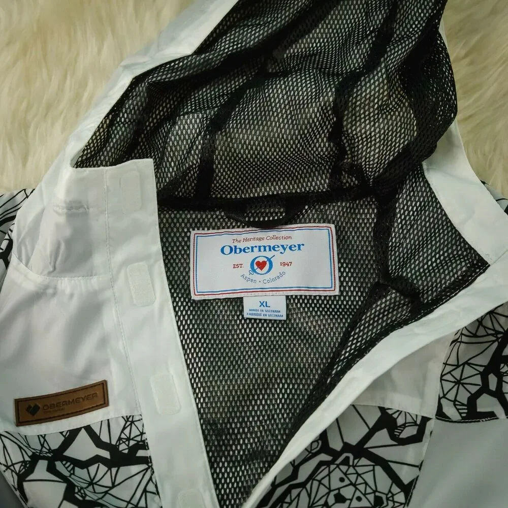 Obermeyer Size Extra Large XL Finn Windbreaker Bear Print Black White Jacket